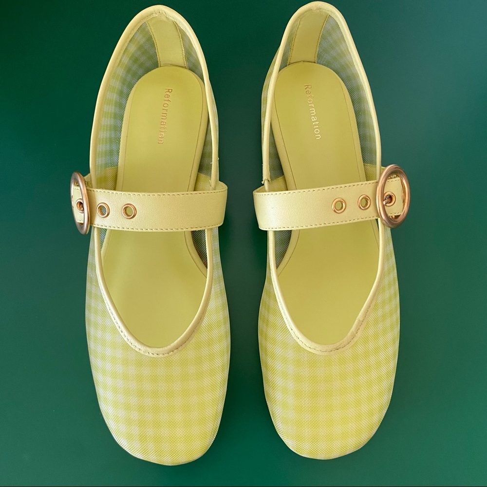 Reformation Bethany ballet flats in green gingham mesh - Picture 4 of 5